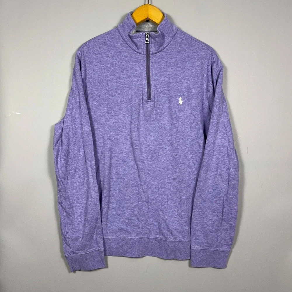 Polo Ralph Lauren Quarter Zip Sweater Mens Size Large Heathered Purple Preppy